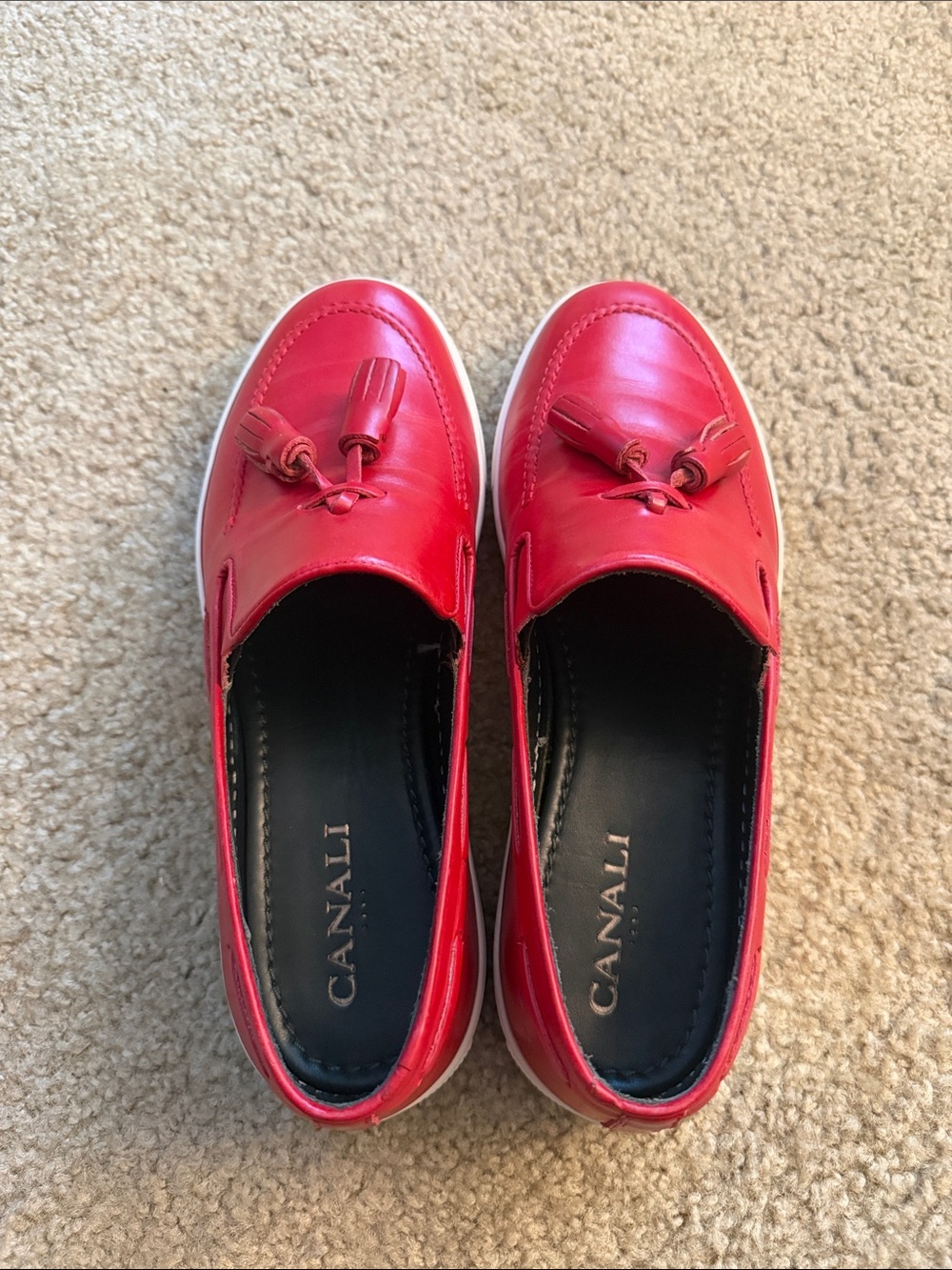 Canali Red Leather Tassel Slip-On Loafers